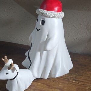 Christmas  Ghost Figurine with Santa Hat and Dog Goblin Ghost